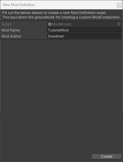 Create Mod Definition