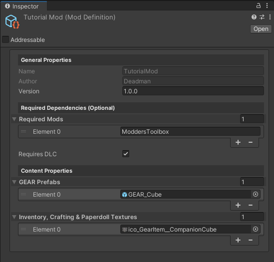Exporting Mod Definition