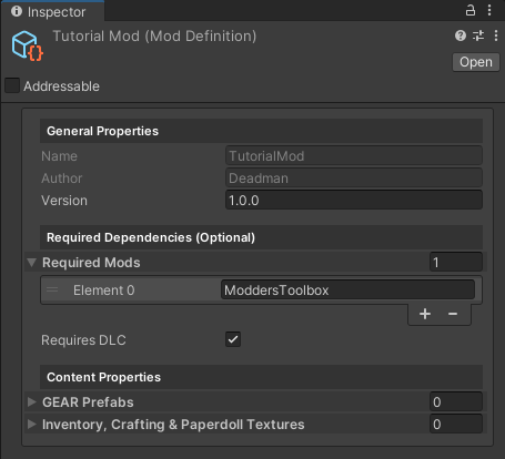 Adjust Mod Definition Fields