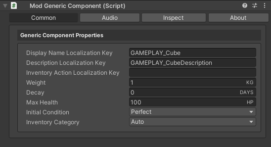 ModGenericComponent Common Tab