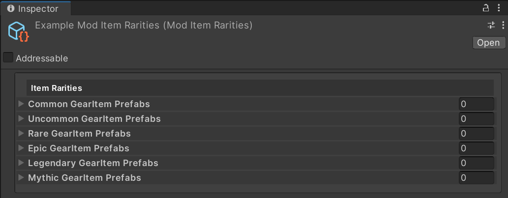 Item Rarities Definition Structure